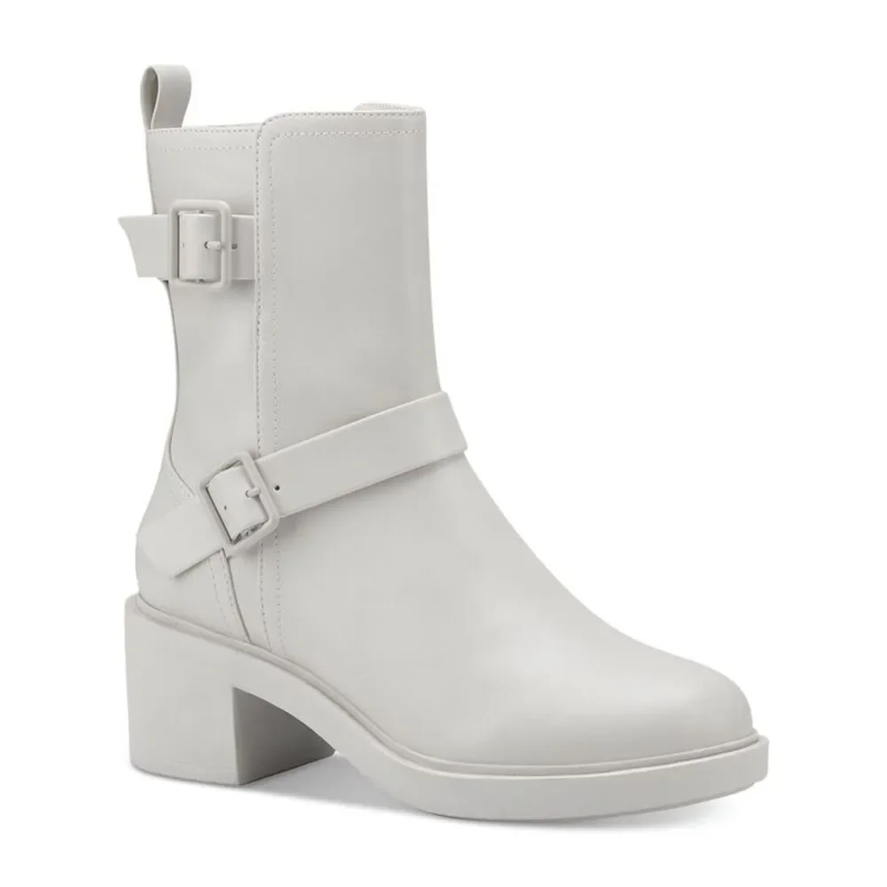 ALFANI Womens White Buckle Accent Chantal Round Toe Block Heel Heeled Boots 7 M